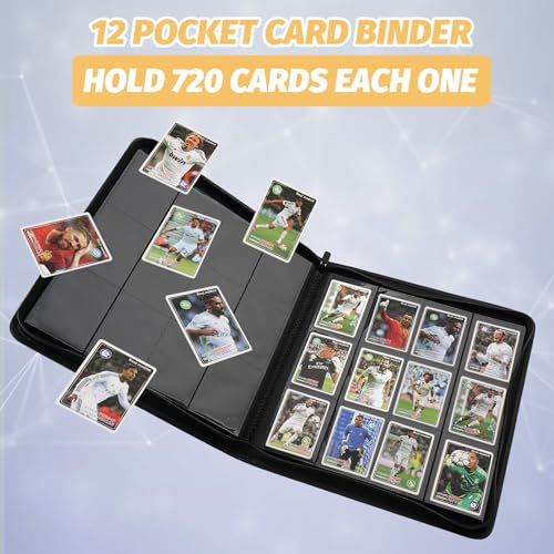 12 Pocket Ringless Side Loading Trading Card Binder, 720 Cards PU Fixed Page Zipper Card Album for TCG Sports Game Cards, Not Fit Top Loaders (Black) - color: 12 Pocket 720 Diamond Black