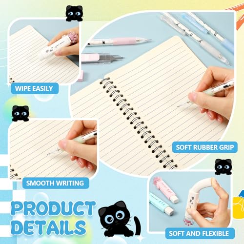 11 Pcs Black Cat Mechanical Pencil Set, 4 Mechanical Pencils 0.5mm, with 4 2B Lead Refills and 3/5 Erasers Christmas Stocking Stuffers for Women Cats Lovers Gifts (Cat) - style: Cat