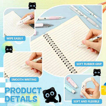 11 Pcs Black Cat Mechanical Pencil Set, 4 Mechanical Pencils 0.5mm, with 4 2B Lead Refills and 3/5 Erasers Christmas Stocking Stuffers for Women Cats Lovers Gifts (Cat) - style: Cat