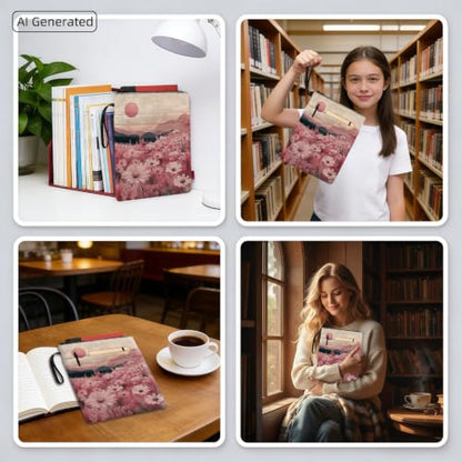 Padded Book Sleeve with Zipper & Front Pocket, Fabric Book Cover | Aesthetic Pink Daisy Flower11.4"x8.7" Washable Canvas Pouch for Hardcovers, Tablets & Reading Accessories - color: Aesthetic Pink Daisy Flower