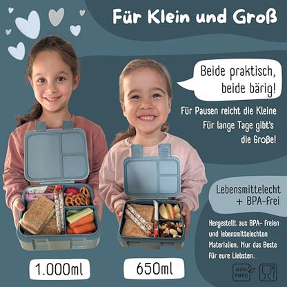 BEARFOOT Kids Lunch Box with Compartments – Compact & Lightweight | Leak-Proof, BPA-Free, Dishwasher Safe | Hand-Drawn Design for Preschool, School, Travel (Blue, 2.75 Cups) - color: Blue, size: 2.75 Cups