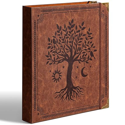 Ovesmusl Leather D Ring Binder Fits 8.5"x11" Letter Size Paper, 1.5 Inch D-Ring Binders Holds 400 Sheets, Notepad Paper Cover Loose Leaf Organizer with Inner Pockets, Brown Tree - color: Brown, size: 1.5 inch, style: 1 Pack