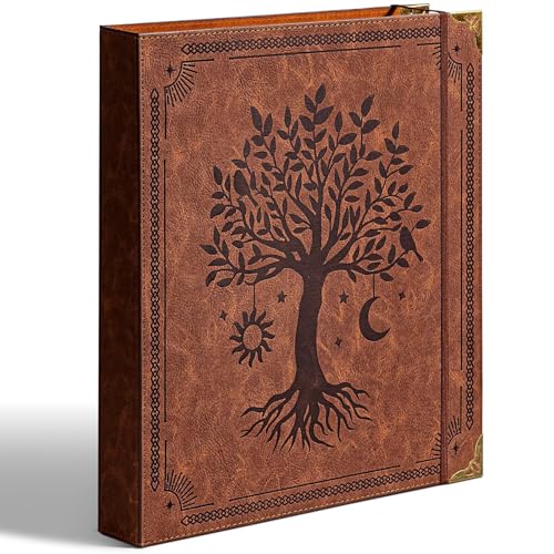 Ovesmusl Leather D Ring Binder Fits 8.5"x11" Letter Size Paper, 1.5 Inch D-Ring Binders Holds 400 Sheets, Notepad Paper Cover Loose Leaf Organizer with Inner Pockets, Brown Tree - color: Brown, size: 1.5 inch, style: 1 Pack