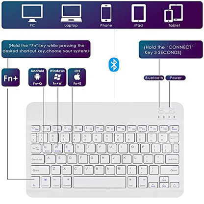 DETUOSI Universal 10 inch Wireless Keyboard, (0.23 inch) Ultrathin Slim Lightweight Travel Portable, 10.1" Multi-Device Wireless Keyboard for iOS/Android/Windows Tablet, Computer, Smart Phone #White - color: White