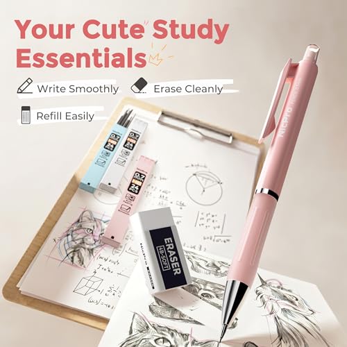 Nicpro 6PCS Cute Mechanical Pencil Set with Case, 0.7 mm Mechanical Pencils with 6 Tube HB Lead Refill, 3PCS Eraser, 9PCS Eraser Refill for School Supplies Student Writing, Drafting Drawing Sketching - style: 6 Pack (0.7mm)