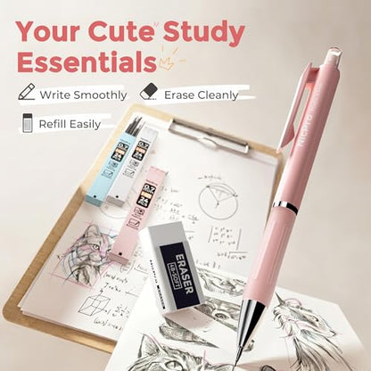 Nicpro 6PCS Cute Mechanical Pencil Set with Case, 0.7 mm Mechanical Pencils with 6 Tube HB Lead Refill, 3PCS Eraser, 9PCS Eraser Refill for School Supplies Student Writing, Drafting Drawing Sketching - style: 6 Pack (0.7mm)