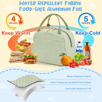 CAMTOP Lunch Box Kids Insulated Lunch Bag Large Reusable Leakproof Cooler Lunch Bags for Boys Girls School Travel Picnic (Sage Green Strip) - color: Sage Green Strip