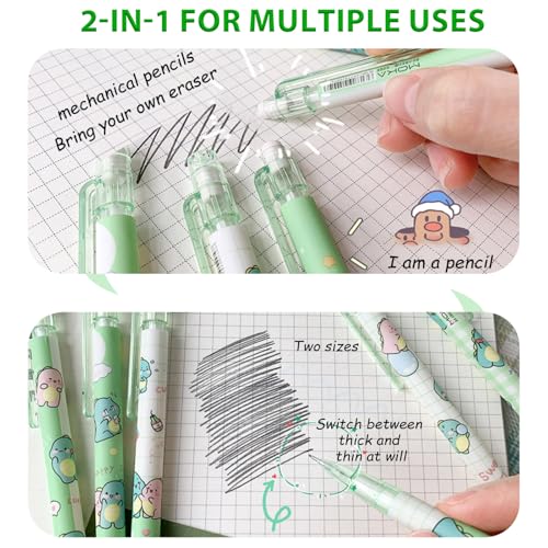 Cute Green Dinosaur Mechanical Pencil Set Include 8Pcs Kawaii Mechanical Pencils,2 Tubes Mechanical Pencil Lead Refills,2Pcs Dinosaur Erasers,for Office School Supplies - style: Dinosaur