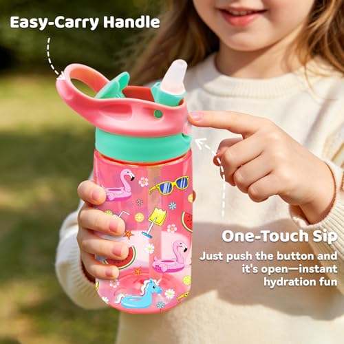 Flamingo Gifts 14oz Water Bottle with Straw – Leakproof BPA-Free Plastic Pop-Up Spout, Reusable Leak-Proof Travel Bottle for Outdoor Sports - color: Flamingo1
