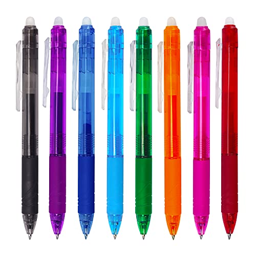 Bribobo 8 Pack Retractable Erasable Gel Pens Clicker Fine Point 0.7mm | Make Mistakes Disappear Comfort Grip for Drawing Writing Planner and School Supplies, Assorted Color Inks - color: Assorted Color
