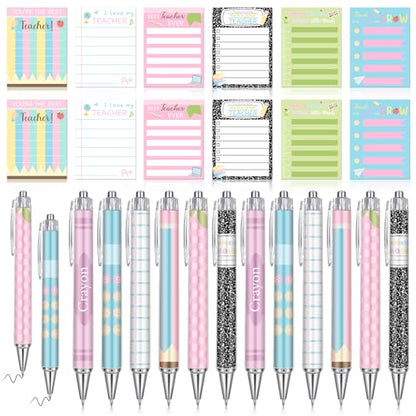 Eaasty 24 Pcs Back to School Teacher Appreciation Gift Sticky Notes with Funny Pens to Do List Notepad Sticky Notes Cute Ballpoint Pens(Pastel Style) - style: Pastel Style