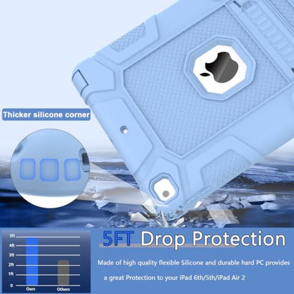iPad 6th Generation Cases, iPad 5th Generation Case, iPad Air 2 Case, Shockproof Rugged Drop Protection Cover Built with Kickstand for iPad 9.7'' A1893/A1954/A1822/A1823 (LightBlue) - color: LightBlue
