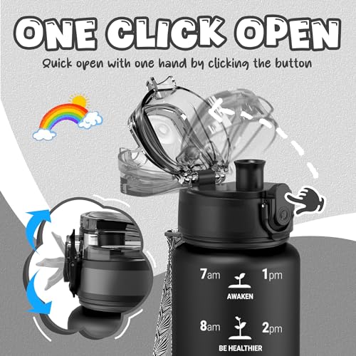 OLDLEY Kids Water Bottle for School, 17 oz (2 lids) BPA-Free Reusable Leak-proof Durable Tritan Plastic Water Bottles with Straw & Chug Lids, Anti-dust Spout Cover (Black) - color: Black, size: 17 Ounces
