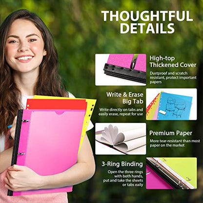 WOT I 1-Pack Telescoping 3 Ring Binder Notebook - Customizable Cover, 5 Dividers & Pocket Folder in One Slim Organizer (60 Sheets Included), Pink - color: Pink, size: 1 Pack