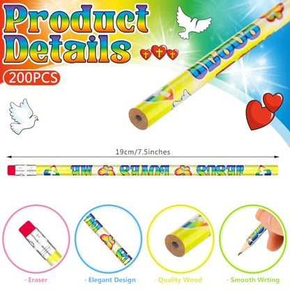 Frienda 200 Pcs 2026 VBS Pencils Bulk Jesus Loves Me Motivational Pencils for 2026 VBS Teachers Prize Classroom Reward with Butterfly Rainbow Heart for Students Kids Christian Party Supplies