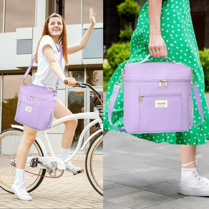 Voova Stackable Stainless Steel Thermal Lunch Box with Lunch Bag and Cultery Set for Adult Women Men, 3 Tier Leakproof & Microwave Safe Insulated Bento Boxes Food Container for Work, Purple - color: Purple