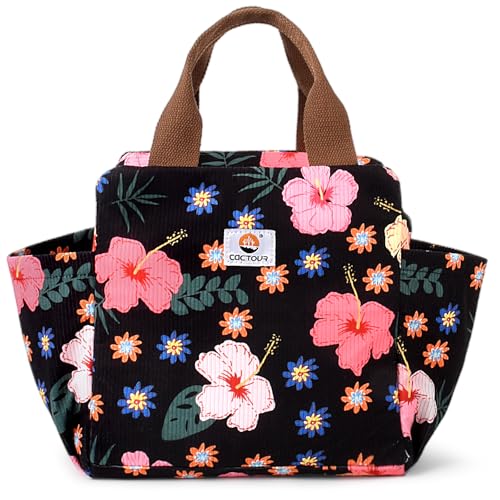 Lunch Box for Women, Large Capacity Lunch Bag Women with Bottle Holder & Side Pockets,Cute lunch box Insulated Lunch tote bag for Work Office Travel Picnic (Flower) - color: A-Flower, size: Large