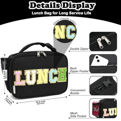 FlowFly Kids Lunch Bag, Durable Insulated School Lunch Box with Bottle Holder, Water-resistant Thermal Small Lunch Cooler Tote for Teen Boys & Girls,BlackWithLetter - color: BlackWithLetter