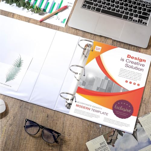 Sinload 4 Pcs 4 Inch Large Ring Binders with Pockets 3 Ring Binder 8.5" x 11" Presentation Folder View Binder with Customizable Clear Cover for Documents Files Projects(White) - color: White, size: 4 Inch