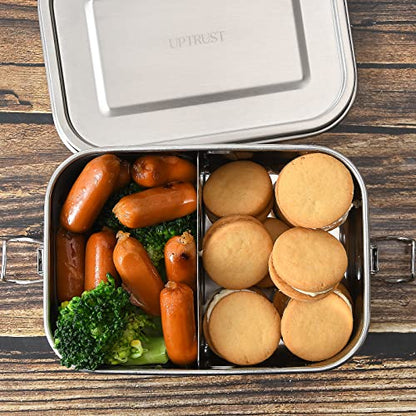 UPTRUST Stainless Steel Lunch Box, 800ML/27oz, Metal Bento Boxes with Lockable Clips t, Adjustable Divider included, Metal Lunch box for Travel & Work - size: 800 ML - 2-Compartment