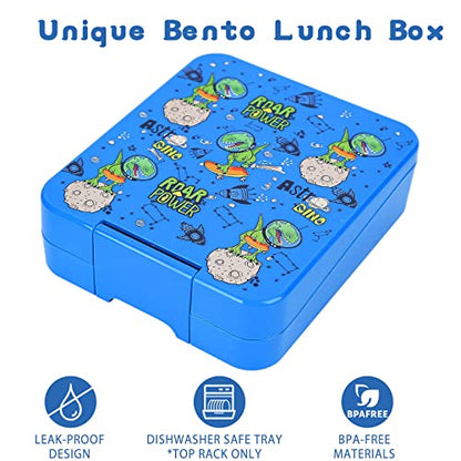 Bento Lunch Box Set for Kids with 10oz Soup Thermo, Leak-Proof Lunch Containers with 4 Compartment, Kids Thermo Hot Food Jar and Insulated Lunch Bag for Kid to School,BPA-Free(Dragon) - color: Blue-Tyrannosaurus Rex