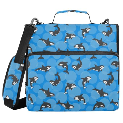 ALAZA Zipper Binder 3 Ring Orca Killer Whale on Blue Background Binder Organizer with Zipper and Shoulder Strap Large Capacity Multi-Pocket Trapper Keeper File Folder for Office Supplies - color: Multicolored 23