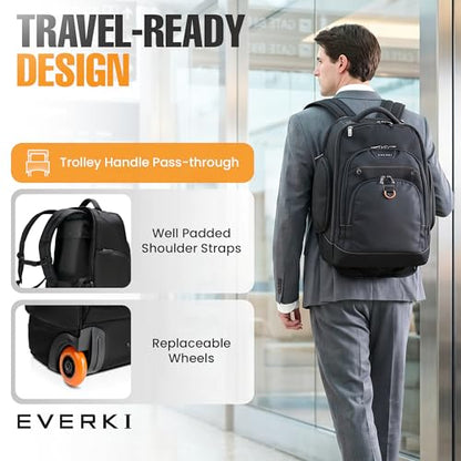 EVERKI Atlas Wheeled 2 Rolling Backpack, 30L 13 To 17.3-Inch Laptops Travel Backpack with Wheels for Professional, RFID-Blocking Pocket, Book Bag with Wheels, Business Travel. Quick-access Pockets - size: Atlas Wheeled V2 - 30L