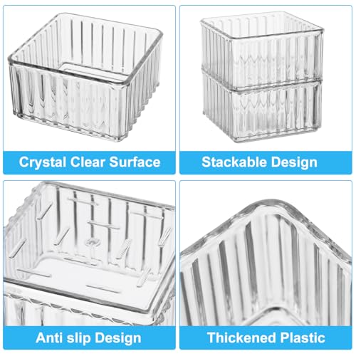 HOTOOLME 7PCS Clear Drawer Organizers Bins, 4 Size Stackable Makeup Drawer Organizer, Desk Plastic Drawer Storage Trays, Bathroom Drawer Storage for Cosmetics, Office Supply, Kitchen Utensils - style: 7 Pack