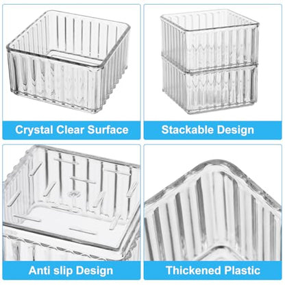 HOTOOLME 7PCS Clear Drawer Organizers Bins, 4 Size Stackable Makeup Drawer Organizer, Desk Plastic Drawer Storage Trays, Bathroom Drawer Storage for Cosmetics, Office Supply, Kitchen Utensils - style: 7 Pack