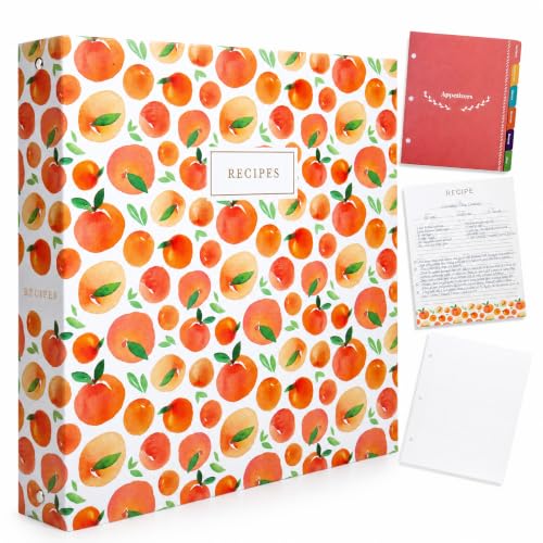 Jot & Mark 8.5"" x 11"" Sturdy 3 Ring Recipe Binder with Spill-Proof Clear | 50 Recipe Cards + 25 Sleeve Protectors + 5 Full-Page Sleeves + 6 Tabs | 8.5x11 | Peach Dream - color: Peach Dream, size: 8.5" x 11"