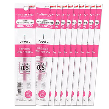 Mitsubishi Pencil URR10005.15 Erasable Ballpoint Pen Refill, Uni-Ball RE 0.5, Rose Red, 10 Pens