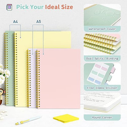 Umriox 4 Pack Graph Paper Notebook, 8.5" x 11" Spiral Notebook with Free Sticky Notes, 5 x 5mm Grid Paper 160 Pages, Large Journal for School, Work - size: 8.5 x 11 in, style: Squared