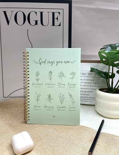 Christian Spiral Notebooks For Women - Bible Study Prayer Journal Dairy With God Says,140 Pages,Hardcover Coil-Bound Subject Notebook College Ruled,Inspirational Gifts For Church Members Journals For Writing, A5(5.8"X8.3") (Green) - color: Green