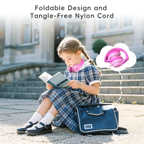 Candy Bila Kids Headphones, Wired Headphones for Kids Over Ear with Microphone, Foldable Headphone for Learning & Entertainment, Gradient Deep Pink - color: Gradient Deep Pink