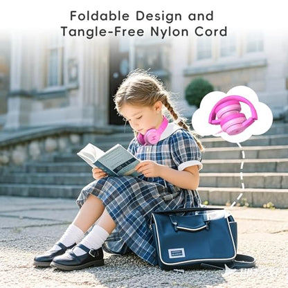 Candy Bila Kids Headphones, Wired Headphones for Kids Over Ear with Microphone, Foldable Headphone for Learning & Entertainment, Gradient Deep Pink - color: Gradient Deep Pink