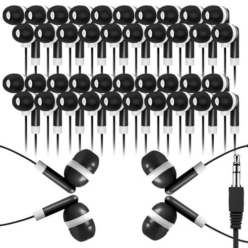 Bulk Earbud Headphones 100 Pack for School Classroom Kids, Wholeslae Wired Durable Earphones Class Set for Students Children Toddler Teens Boys Girls and Adult (XPG101, 100 PCS) - color: Black, size: 100 Pack