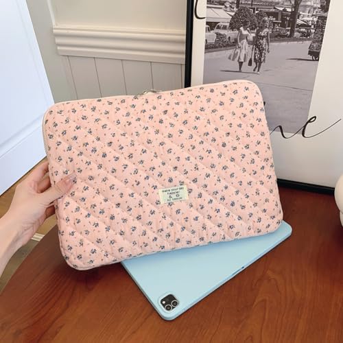 Cute Laptop Sleeve 13-15 inch Laptop Case Aesthetic Quilted Laptop Sleeve Computer Bag with Flower Printing for MacBook (A-Pink, 15inch) - color: A-pink, size: 15inch
