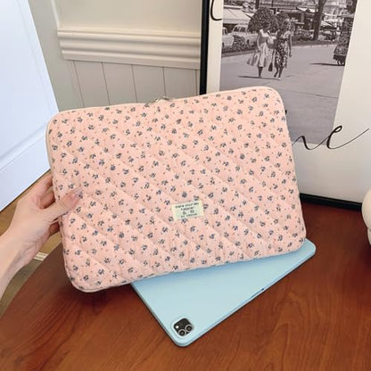 Cute Laptop Sleeve 13-15 inch Laptop Case Aesthetic Quilted Laptop Sleeve Computer Bag with Flower Printing for MacBook (A-Pink, 15inch) - color: A-pink, size: 15inch