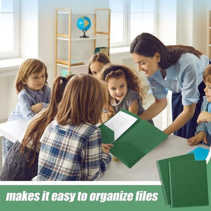 Gueevin 50 Pcs Plastic Folders with Pockets, Back to School Two Pocket Folder Fit Letter Size, Heavy Duty School Business Card Holder for Home Office, 11. 61 x 9. 45 Inches (Dark Green) - color: Dark Green