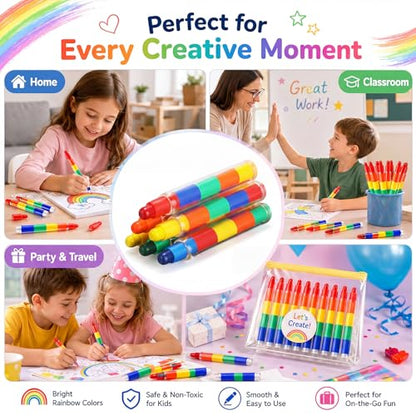 Dunzoom 30 Pcs Stacking Crayons Stackable Buildable Crayon 5 Colors Interchangeable Colorful Stackable Rainbow Crayons Party Favor for Office DIY Supplies