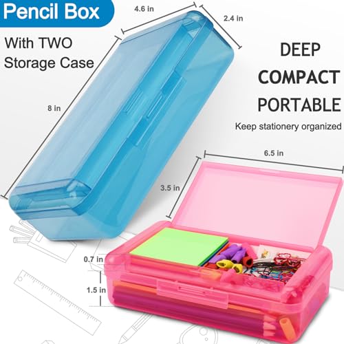 SFLHHDM Large Pencil Box, Double Layer Capacity Pencil Holders, Hard Pen Case with Snap-tight Lid, Plastic Pencils Case for Office School, Pen Boxes Storage Organizer (Blue+Yellow+Pink-3Pcs) - color: Blue+Yellow+Pink-3Pcs