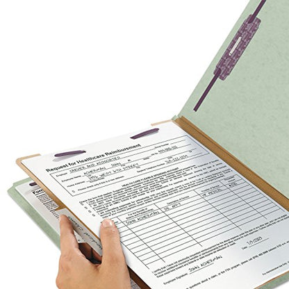 Smead Pressboard Classification File Folder with SafeSHIELD Fasteners, 1 Divider, 2" Expansion, Letter Size, Gray/Green, 10 per Box (13776) - color: Gray/Green