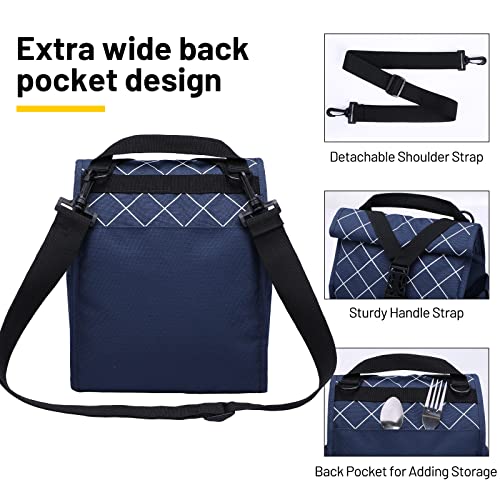 MIER Insulated Lunch Bag Roll Top Lunchbox for Women Men Adults Foldable Rolltop Lunch Tote with Shoulder Strap for Work Office Picnic, Water Bottle Holder, Blue - color: Blue