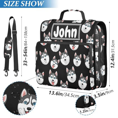 Cartoon Husky Dark Print Custom Zipper Binder Bag 3 Ring with Shoulder Strap & Handle Personalized Binder Bag Expandable File Folder for School - color: Multi-cartoon Husky Dark