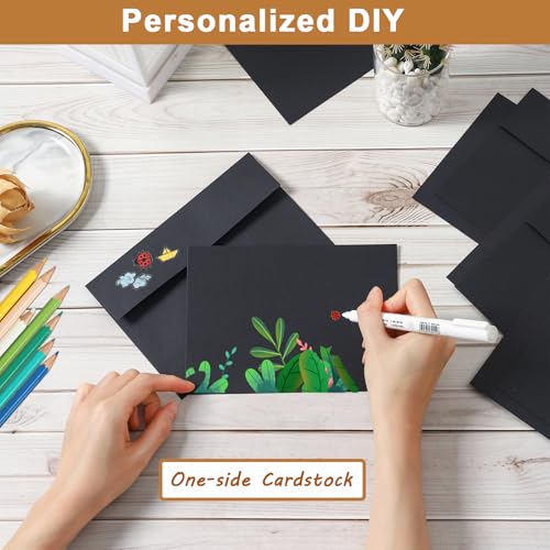 Silunkia 100 Packs Black Blank Cards and Envelopes 4.25 x 5.5 Heavyweight Single Panel Cardstock and A2 Envelopes Printable Self Seal for DIY Greeting Cards, Wedding Invitations, Graduations - color: Black, size: 4.25x5.5-100pcs