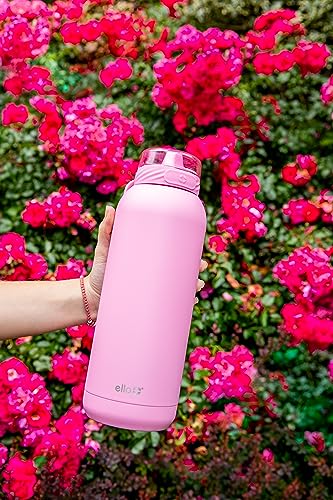 Ello Cooper 40oz Stainless Steel Water Bottle with Straw and Carry Handle, Double Walled and Vacuum Insulated Metal, Leak Proof Locking Lid with Soft Silicone Spout, Reusable, BPA Free, Bubblegum - color: Bubblegum, size: 40 Ounces