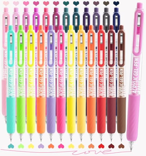 Acrylic Gel Pens For Coloring, 24 Colors Retractable Colored Pens for Black Paper & White Paper, 0.7mm Fine Point Colorful Pens for Coloring, Writing, Drawing, Journaling, Note Taking, Office, Home - color: 24PCS