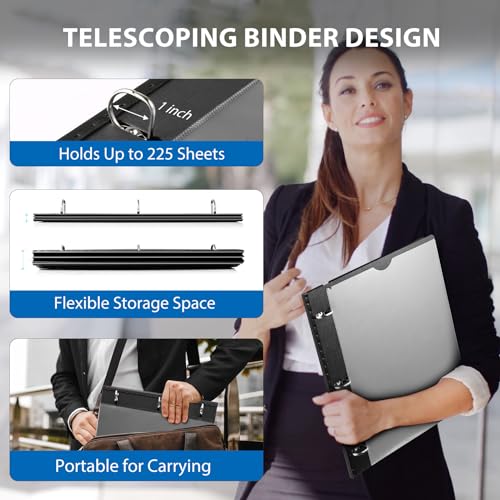 1 Inch Telescoping 3 Ring Binder-12PCS, Flexible Binder with Customized Front Cover, Holds 8.5x11 Paper, School Office Supplies, Black - color: Black, size: 1 Inch, style: with Customized Cover - 12PCS