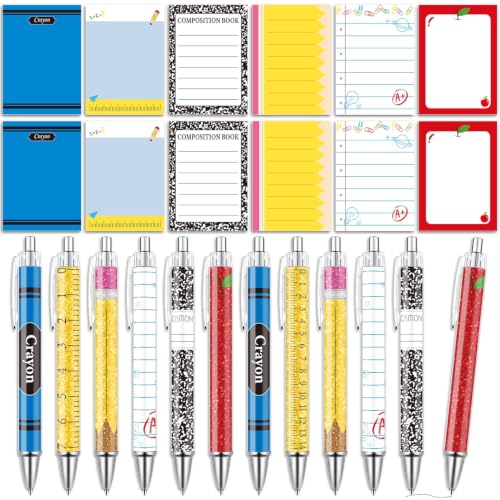 Wxiben Teacher Appreciation Gifts Set - 24 Pcs Back to School Sticky Notes with Pens Funny Teacher Ballpoint Pens Notepads Set Thank You Gifts for School Coworker Employee Office Supplies Party Favor - color: Back to School