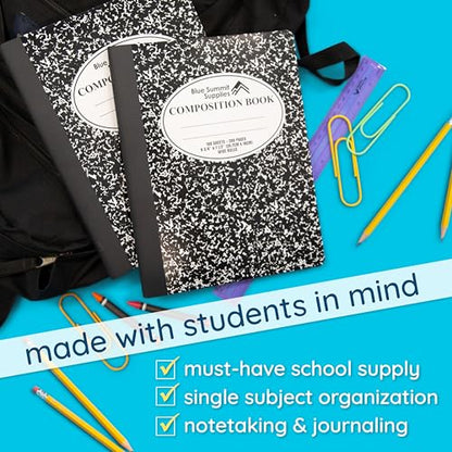 Blue Summit Black Composition Notebook, Black and White Composition Notebook Wide Ruled, Marble, 100 Sheets per Book, Bulk 48 Pack - color: Marble Black, size: 48 Pack